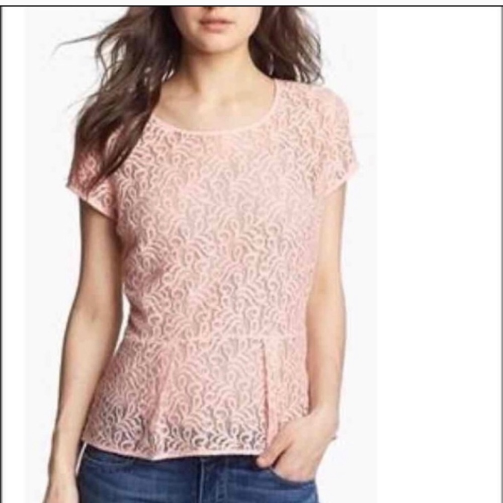Hinge Peplum Black Lace Bow Top SZ- L